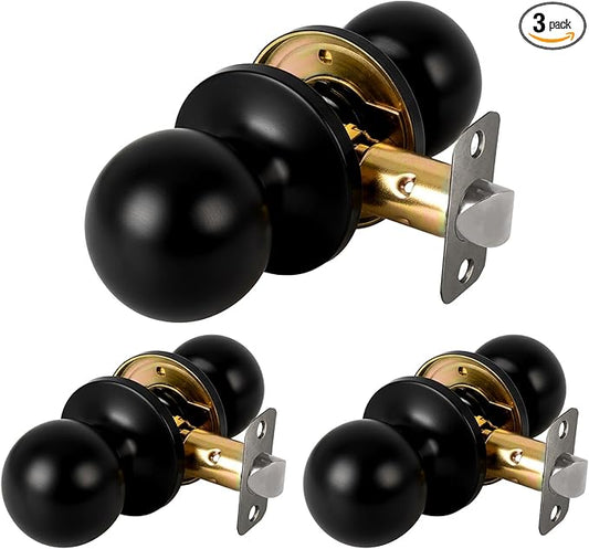 Passage Door Knob - Closet Door Knobs, 3 Pack Keyless Doorknob Interior Door Knob Without Lock for Hallway, Matte Black