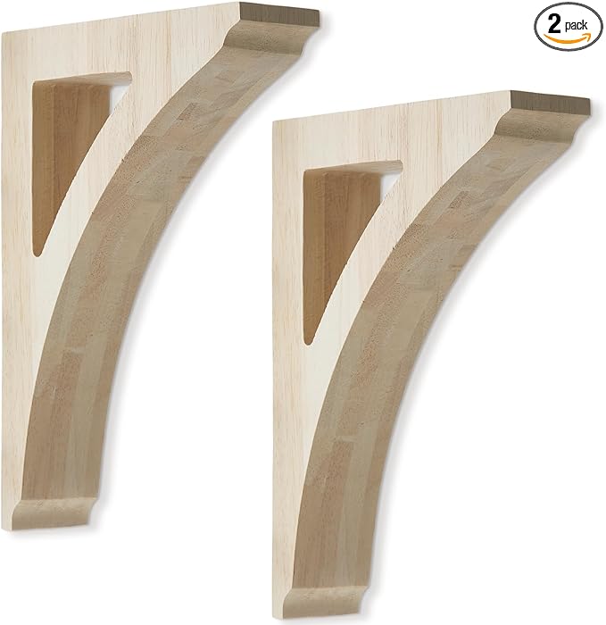 2 Pcs 1 3/4" W x 6 1/2" D x 9" H Traditional Wood Corbels Wooden Shelf Brackets Unfinished Paintable Solid Wooden Bracket for Doorway Countertops Home Shelves Cabinet Furniture Support