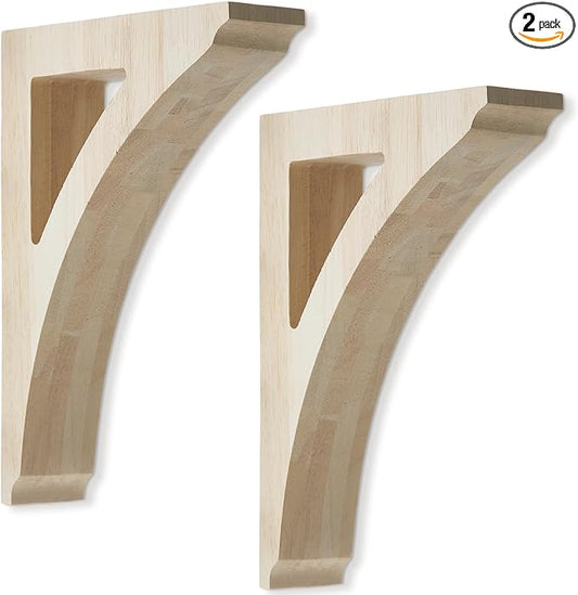 2 Pcs 1 3/4" W x 6 1/2" D x 9" H Traditional Wood Corbels Wooden Shelf Brackets Unfinished Paintable Solid Wooden Bracket for Doorway Countertops Home Shelves Cabinet Furniture Support
