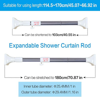 BAOYOUNI Adjustable Shower Curtain Tension Rod Square Head Decorative Straight Expandable Shower Curtain Rail Pole Bar Clothes Hanger, Ivory, 45-66.9 Inches Inches