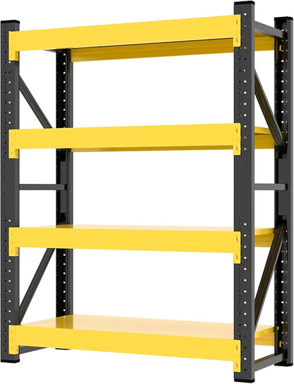 48" W Garage Storage Shelves, 3000LBS Garage Shelving Heavy Duty Adjustable Shelving Unit, 4 Tier Metal Utitly Shelves Industrial Shelving for Warehouses,Basement,Black Yellow