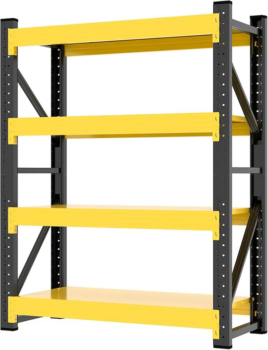 48" W Garage Storage Shelves, 3000LBS Garage Shelving Heavy Duty Adjustable Shelving Unit, 4 Tier Metal Utitly Shelves Industrial Shelving for Warehouses,Basement,Black Yellow
