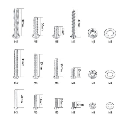 550 Pcs Screws Bolts and Nuts Assortment Kit, Metric Machine Screws and Nuts and Flat Washers, M3/M4/M5 Slotted Pan Head Hex Bolts Sets (B)