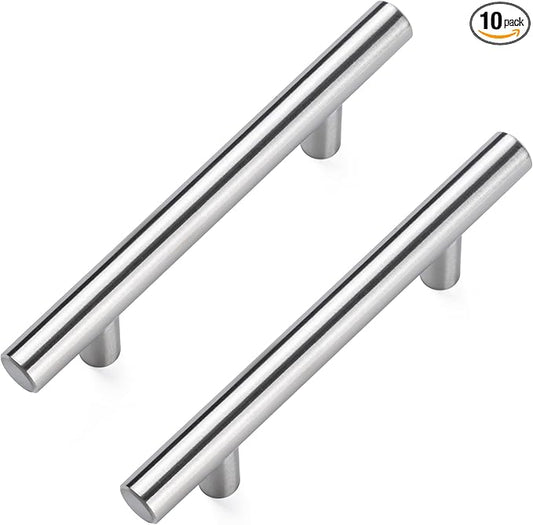 10 Pack Cabinet Pulls Brushed Nickel Stainless Cabinet Handles, for Kitchen and Bathroom Cabinets, 5 Inch Length, 3 Inch Hole Center