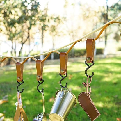 Leather Straps with Hooks 5Pcs Leather Hooks S Shelf Hooks Camping Hook for Kitchen, Bathroom, Bedroom, Office, and Outdoor Use - Stylish and Durable Storage Solution (orange brown)