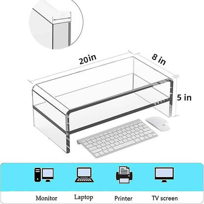 Acrylic Monitor Stand - 16/20 inch 2 Tier Riser for iMac, PC, Desktop, Laptop, TV with Storage Shelf, Home Office Desk Organizer (20in)