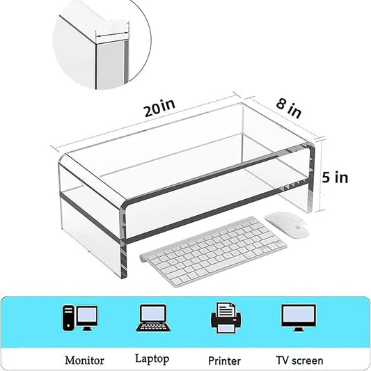 Acrylic Monitor Stand - 16/20 inch 2 Tier Riser for iMac, PC, Desktop, Laptop, TV with Storage Shelf, Home Office Desk Organizer (20in)