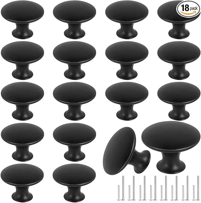 Romeda 18 Piece Drawer Knobs, Black Cabinet Knobs with Screw, 30mm Drawer Pulls for Dresser, Kitchen, and Cabinet Drawers