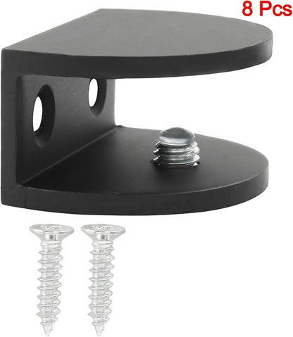 Litoexpe 8pcs Adjustable Frameless Shelf Bracket, Aluminum Alloy Shower Clamp Clip for 10-12mm Wood/Glass, Wall Mount Support Holder with Mounting Screws, Matte Black