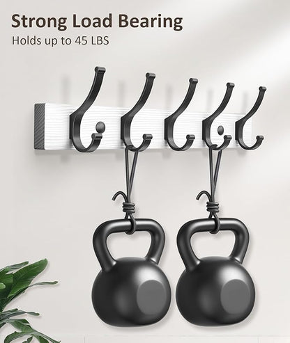 Coat Rack Wall Mount, 16.5 Inches Wood Coat Hooks Wall Mount, Wall Coat Rack with 5 Hooks, Hat Rack Wall Hooks for Hanging Coat, Bag, Towel (1Pack, White)