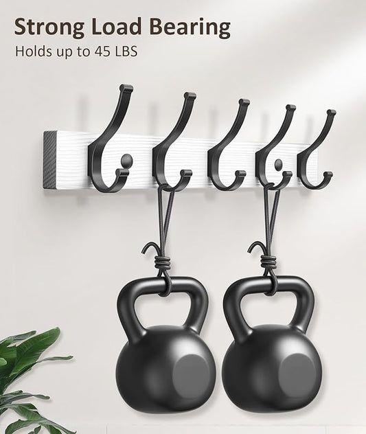 Coat Rack Wall Mount, 16.5 Inches Wood Coat Hooks Wall Mount, Wall Coat Rack with 5 Hooks, Hat Rack Wall Hooks for Hanging Coat, Bag, Towel (2Pack, White)