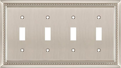 Henne Bery Sunken Pearls Heavy Duty Decorative Wall Plate Switch Plate Outlet Cover (Quad Toggle, Satin Nickel)
