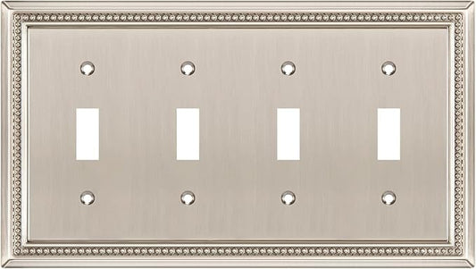 Henne Bery Sunken Pearls Heavy Duty Decorative Wall Plate Switch Plate Outlet Cover (Quad Toggle, Satin Nickel)