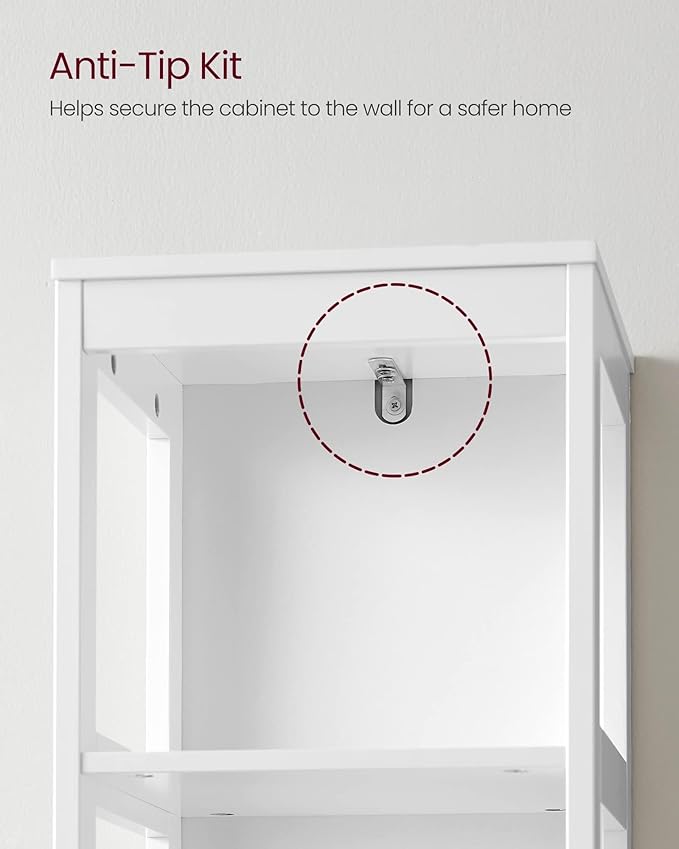 VASAGLE Bathroom Floor Cabinet, Bathroom Storage Organizer Rack Stand, Multifunctional Corner Unit, 2 Drawers, 55.7 Inches in Height, White UBBC066WH01S