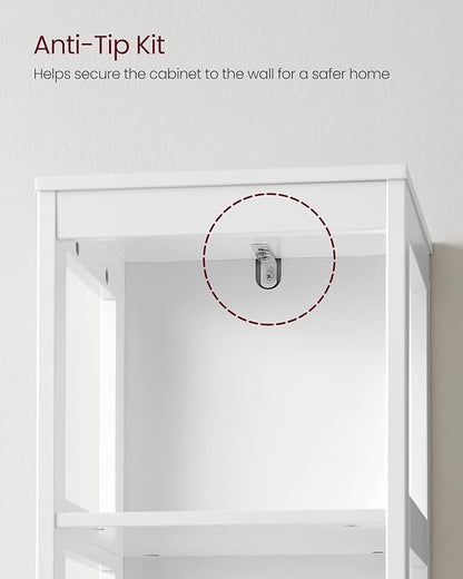 VASAGLE Bathroom Floor Cabinet, Bathroom Storage Organizer Rack Stand, Multifunctional Corner Unit, 2 Drawers, 55.7 Inches in Height, White UBBC066WH01S