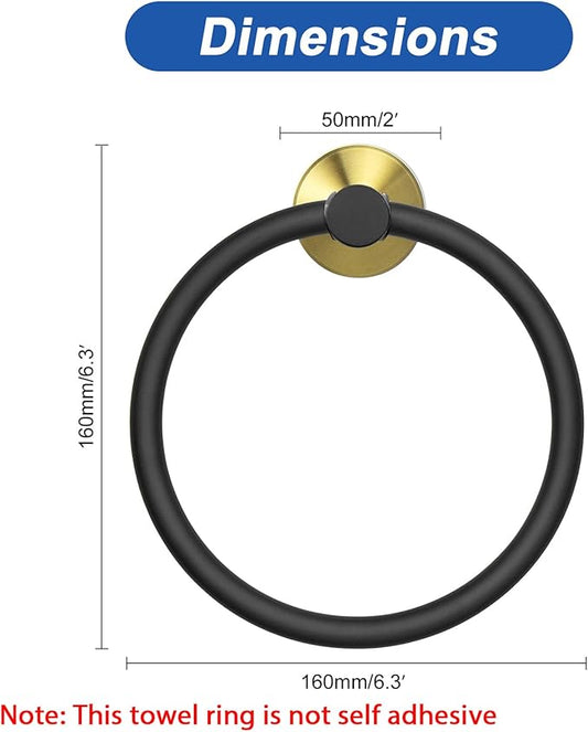 NearMoon Bath Towel Ring, Bathroom Hardware Accessories-Thicken Stainless Steel Hand Towel Holder for Bathroom, Modern Round Towel Hanger Wall Mounted (Black and Gold, 1 Pack)