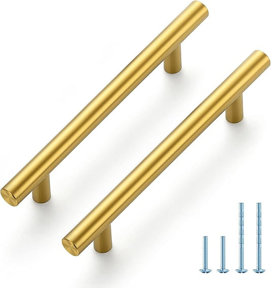 JOY DECOR 45 Pack 6 Inch Cabinet Pulls Kitchen Cabinet Handles with 3-3/4 Inch Hole Center Brushed Brass Cabinet Hardware Stainless Steel Kitchen Drawer Pulls for Cabinets Cupboard, 96mm Hole Centers