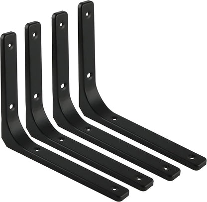SAYAYO 4 PCS Metal Wall Shelf Bracket, 10 x 8 Inch Heavy Duty Shelf Support Bracket Decorative Joint Angle Bracket, Matte Black