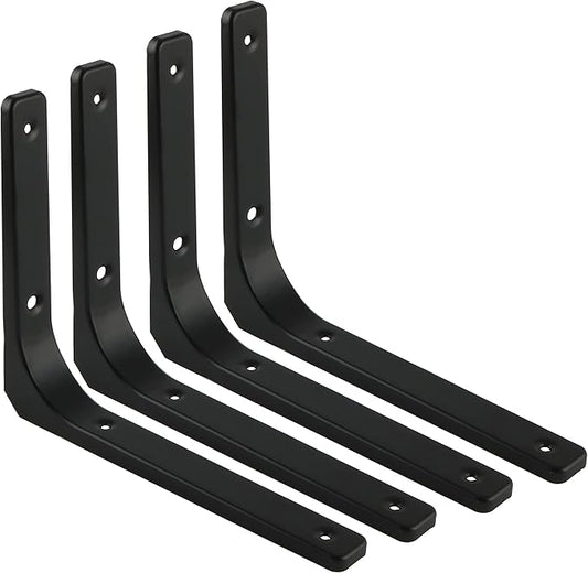 SAYAYO 4 PCS Metal Wall Shelf Bracket, 10 x 8 Inch Heavy Duty Shelf Support Bracket Decorative Joint Angle Bracket, Matte Black