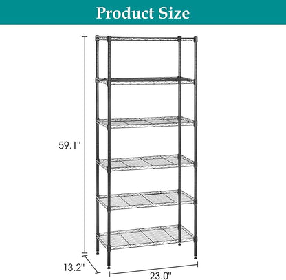PayLessHere | 6-Tier Wire Shelf | 23"x13"x59" | Black | Adjustable Racks | Heavy-Duty Storage Shelves, Holds Upto 1500 lbs | Rust-Resistant, No-Tool Assembly | for Home, Garage Shelving