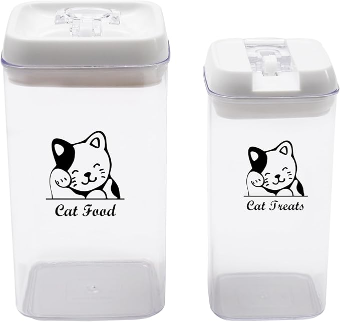 Pethiy Cat Food and pet Cat Treats Storage Container-Clear Plastic-airtight Storage Canister Tins cookie pet jars(Two-piece set)