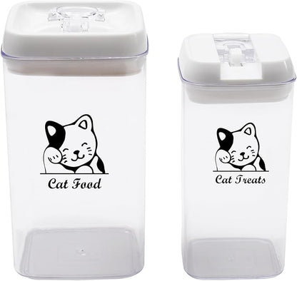 Pethiy Cat Food and pet Cat Treats Storage Container-Clear Plastic-airtight Storage Canister Tins cookie pet jars(Two-piece set)
