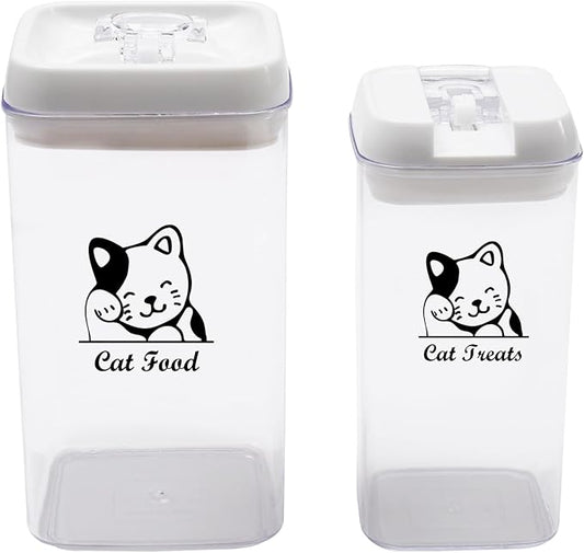 Pethiy Cat Food and pet Cat Treats Storage Container-Clear Plastic-airtight Storage Canister Tins cookie pet jars(Two-piece set)