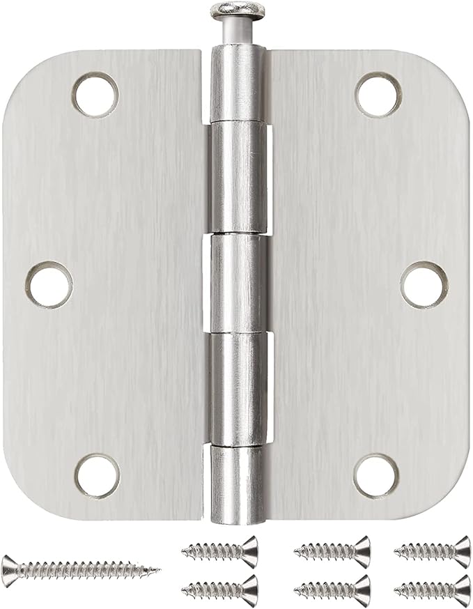 JIW 108 Pack Nickel Door Hinges Brushed Nickel 3-1/2 Interior Satin Nickel 3.5 Inch x 3.5" with 5/8" Radius Corners 3 ½" Silver Bedroom Residential