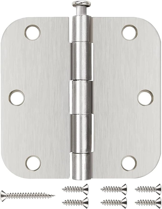 JIW 108 Pack Nickel Door Hinges Brushed Nickel 3-1/2 Interior Satin Nickel 3.5 Inch x 3.5" with 5/8" Radius Corners 3 ½" Silver Bedroom Residential