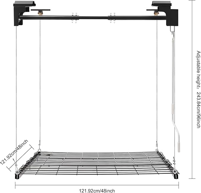Garage Lifting Storage Rack, 250lbs Adjustable Overhead Garage Storage Rack Heavy-duty 4x4 FT Garages Ceiling Storage Lift Max. Adjustable Height 96in (Matte Black 250Lbs)