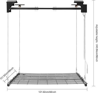 Garage Lifting Storage Rack, 250lbs Adjustable Overhead Garage Storage Rack Heavy-duty 4x4 FT Garages Ceiling Storage Lift Max. Adjustable Height 96in (Matte Black 250Lbs)