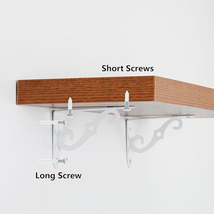 HOME MASTER HARDWARE Decorative Shelf Brackets 5x3-1/2 in Wall Mounted Floating Shelf Bracket L Heavy Duty Support Corner Brace Joint Right Angle Bracket for DIY Open Shelving with Screws White 2 Pcs