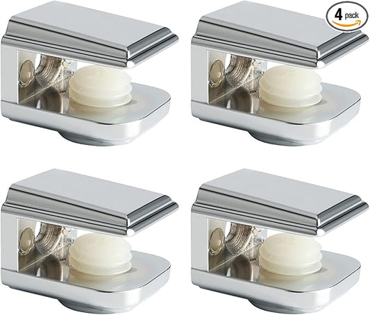 Alise Glass Shelf Brackets,Adjustable Clamp Brackets for Shelves,Wall Mount Clamps for 5-8mm Glass Shelves,Bathroom Clip Holder Support Hardware,Pack of 4