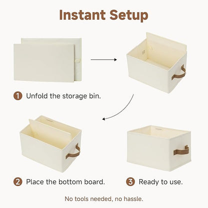 StorageWorks Closet Organizer Storage Baskets, Storage Bins for Shelves, Fabric Organization and Storage, Foldable Closet Organizer for Clothes, Ivory White, 3-Pack, Small