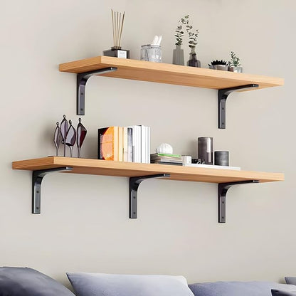 10" x 8" Metal Shelf Brackets, Heavy Duty L Hanging Angle Brackets, Iron Wall Bracket for Countertop Support, Corner Brace Joint, Black, 4 PCS