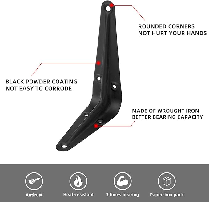 20 Pack 6 inch Shelf Brackets for DIY Floating Shelf, Heavy Duty Black Iron Metal Wall Bracket Shelf Bracket, Decorative Corner Brackets Joint Angle Bracket
