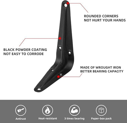 20 Pack 4 x 3 Inch Heavy Duty Black Metal Floating Shelves Brackets, L Bracket Corner Brace Support, Wall Mount, 60 lbs Capacity Each