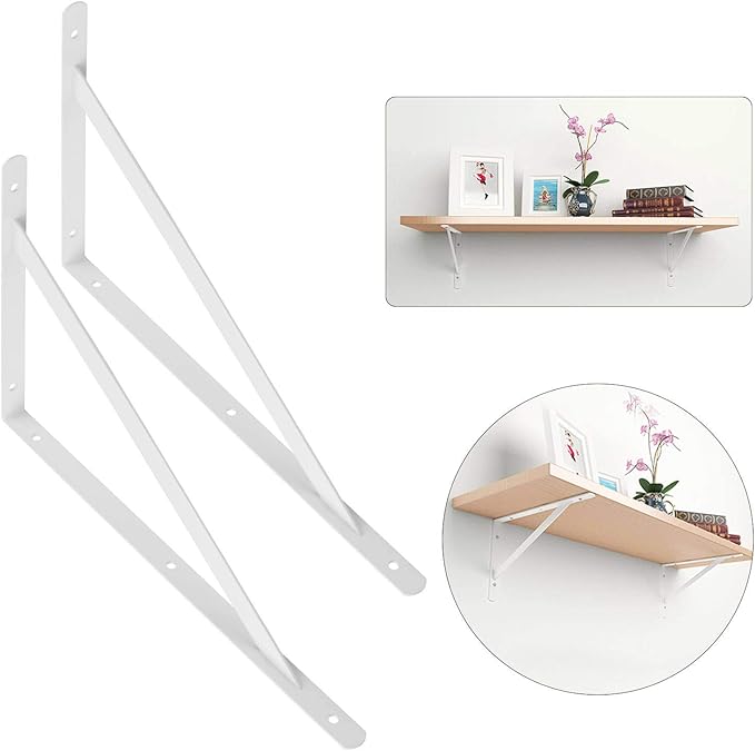 Acrux7 4 Pack White Steel Shelf Brackets 12x8inch - Heavy Duty L Brackets with Screws, White Metal Shelf Brackets - Perfect for DIY Shelves(300x190mm)