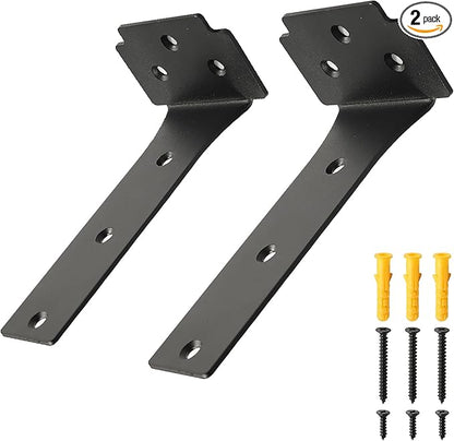 Floating Shelf Brackets,2 Pack Heavy Duty L Brackets for Shelves, 6 Inch Black Stainless Steel Countertop Support Brackets,Wall Mounting for Wood