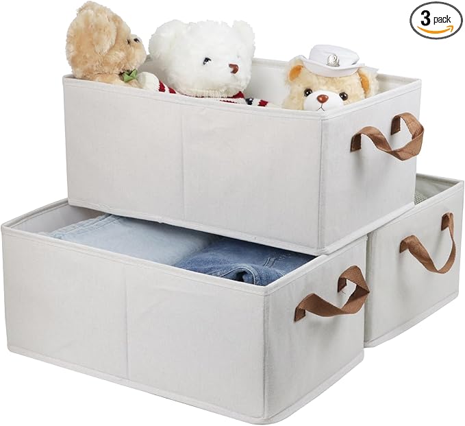Pack of 3 Large Capacity Storage Bins Closet Organizer System, Sturdy Foldable Storage Boxes for Organizing Clothing, Sheets, Toys, Books - Shelf Organizer Shelves Basket Storage Bin