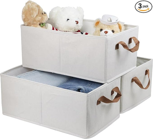 Pack of 3 Large Capacity Storage Bins Closet Organizer System, Sturdy Foldable Storage Boxes for Organizing Clothing, Sheets, Toys, Books - Shelf Organizer Shelves Basket Storage Bin