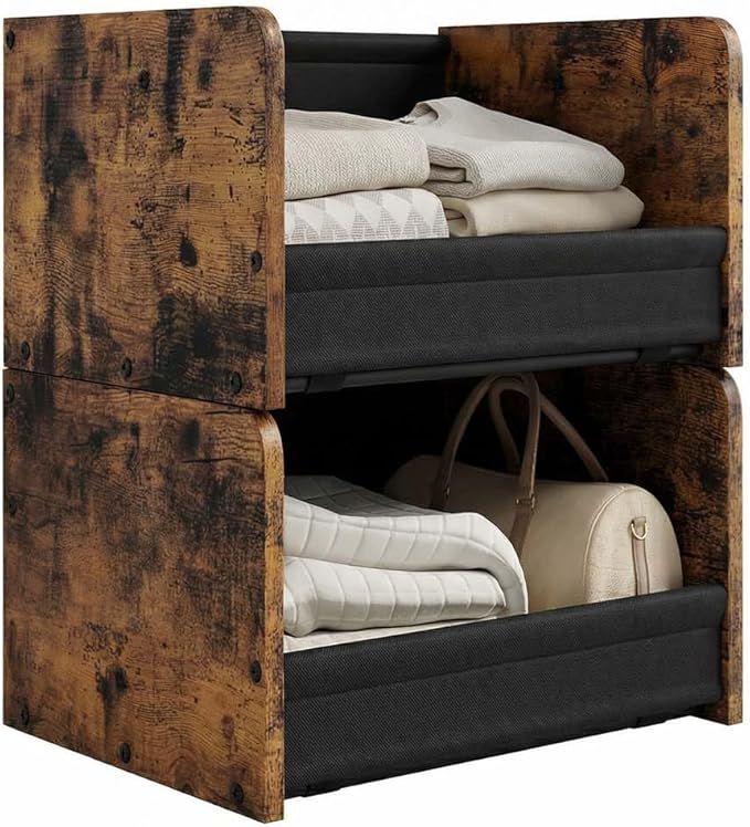 2-Tier Stackable Closet Organizer and Storage Stackable Shelves – Heavy-Duty Darwers Wood & Metal, Easy Assembly, Space-Saving Vertical Storage for Bedroom, Closet, Patent Design