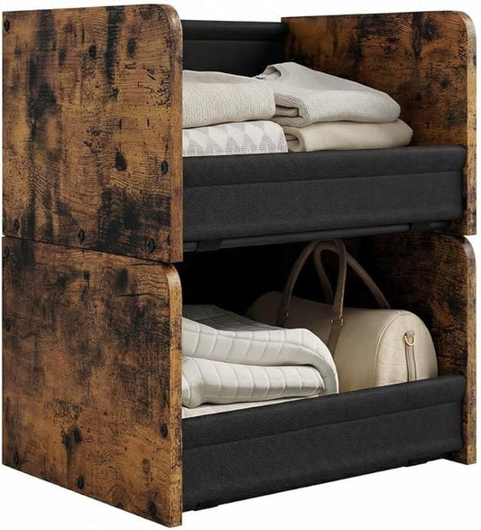 2-Tier Stackable Closet Organizer and Storage Stackable Shelves – Heavy-Duty Darwers Wood & Metal, Easy Assembly, Space-Saving Vertical Storage for Bedroom, Closet, Patent Design