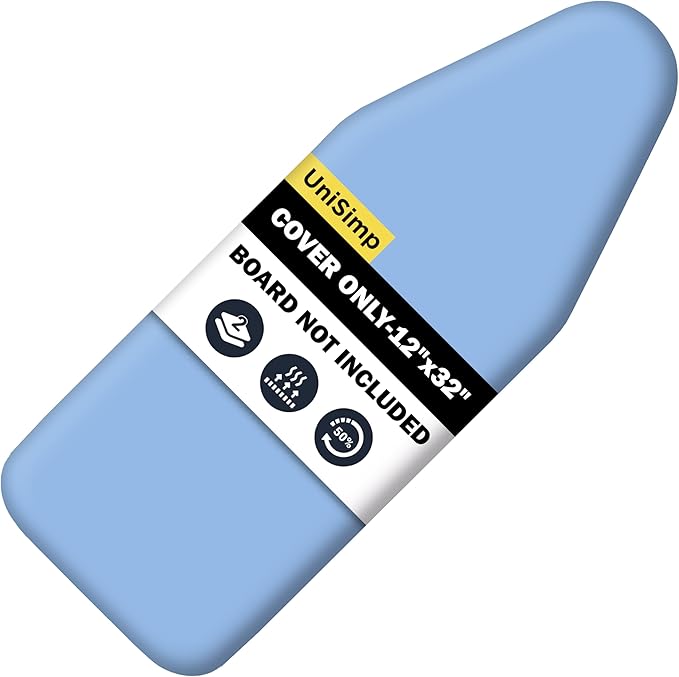 Small Ironing Board Cover and Pad 12"x32" Small Iron Board Cover with Padding, Tabletop Mini Ironing Board Cover and Pad Small Size, Cotton Canvas, Heat Resistant, Drawstring Closure Blue