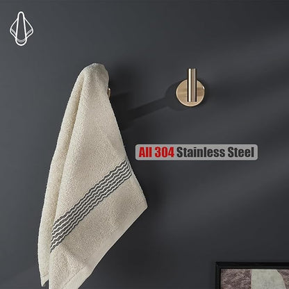 JQK Bathroom Towel Hook Champagne Bronze, Coat Robe Clothes Hook for Bathroom Wall Mounted (Pack of 4), SUS 304 Stainless Steel 0.8mm, TH100-CB-P4
