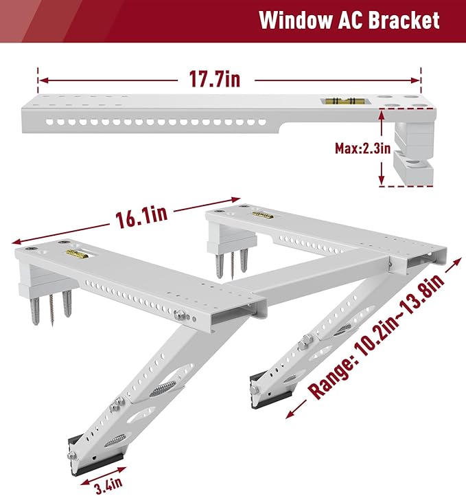 LEOPO Air Conditioner Support Bracket,Fits Single & Double-Hung Windows,Heavy Duty Steel, Holds Up to 220lbs, for 12000-24000 BTU Units