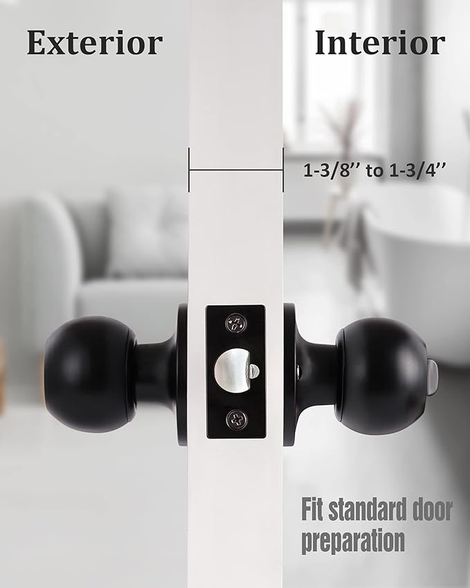 Lanwandeng (5 Pack) Black Door Knobs with Lock and Keys Alike, Interior/Exterior Door Knob for Bedroom or Bathroom, Entry Door Handle Hardware