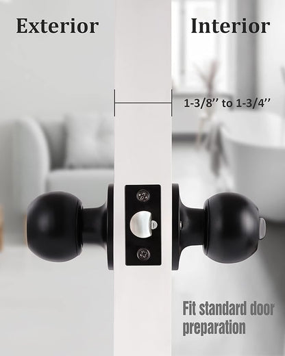 Lanwandeng 4 Pack Matte Black Door Knobs with Lock and Keys All Alike, Interior/Exterior Door Knob for Bedroom or Bathroom, Entry Door Lock