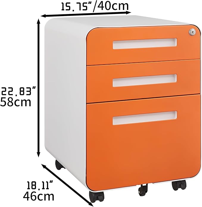 GarveeHome 3 Drawer Mobile File Cabinet with Lock, Under Desk Metal Filing Cabinet for Home Office, Under Desk Storage with 5 Wheels for A4/Letter/Legal Size, Fully Assembled