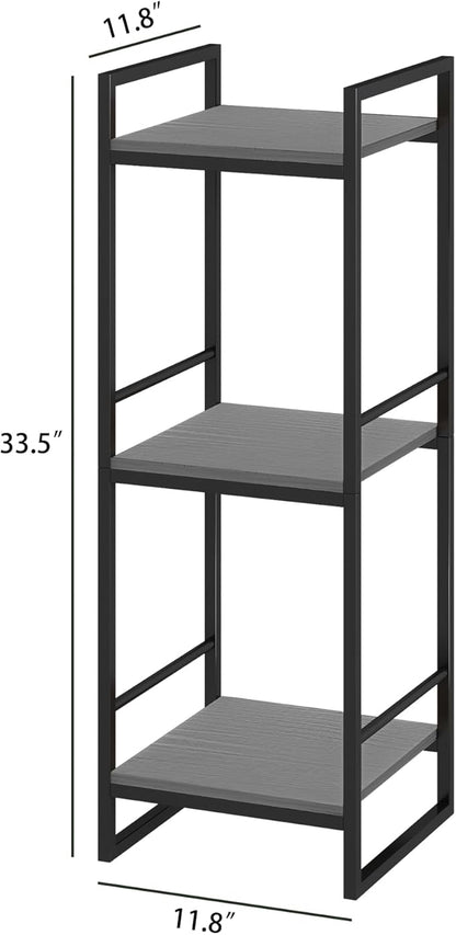 BYFU 3 Tier Bathroom Storage Open Shelf, Freestanding Metal Corner Storage Rack Shelving Unit for Bathroom Kitchen Living Room Hallway, Grey